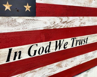 Large (36"x19.5") Wooden "In God We Trust" American Flag