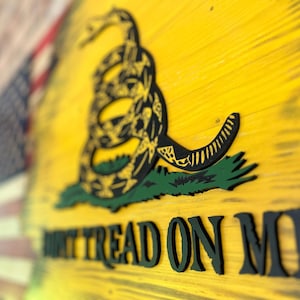 Solid Wooden Rustic American Gadsden Dont Tread On Me Split Flag