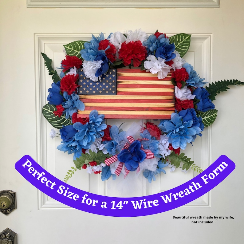 Small Wooden Rustic American Flag. Perfect size for a 14 inch wire Wreath Form.
