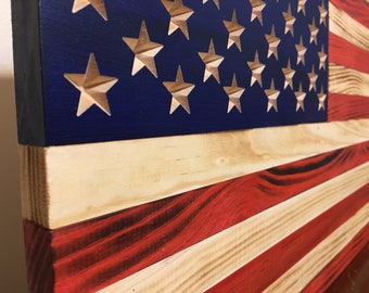 Handmade Rustic American Wooden Flag