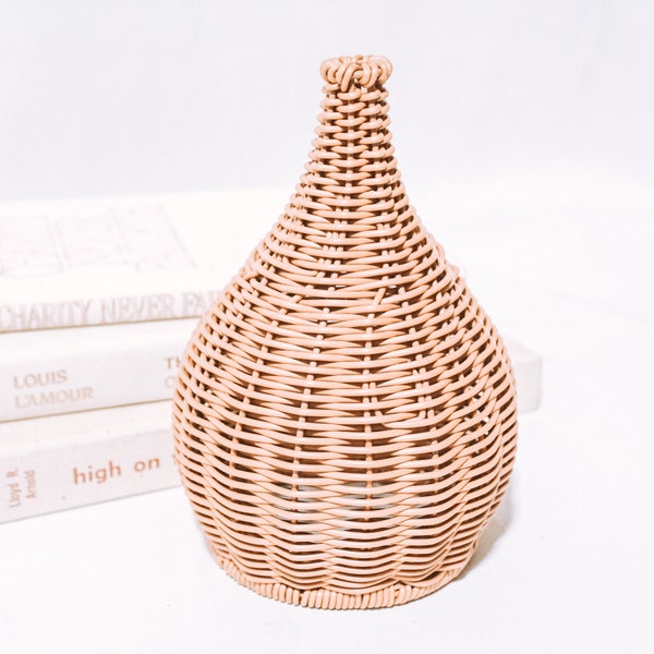 Faux Wicker Vase Vessel Neutral Accent Decor | Scandinavian Minimalist Boho Mid Century Eclectic Rustic Retro