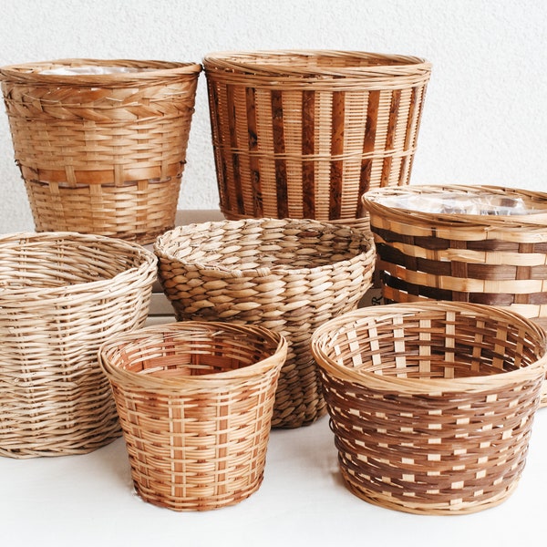 Vintage Wicker Basket Accent Vessel Planter Cachepot | Neutral Tones | Scandinavian Boho MCM Eclectic