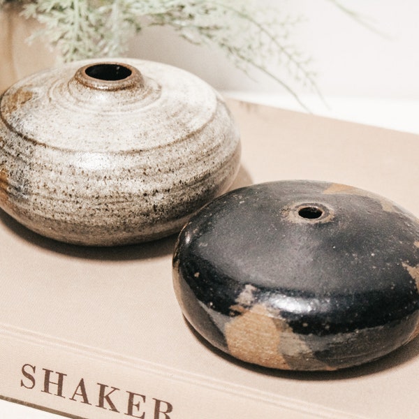 Vintage 1980s Handmade Glazed Clay Accent Vessel Vase Weed Pot | Signed Studio Pottery | Neutral Scandi Boho MCM Mid Century Minimalist