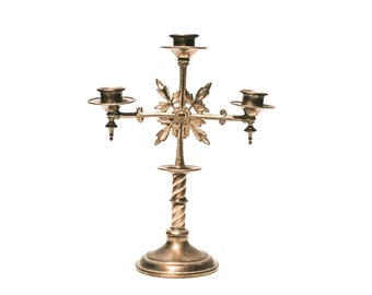 Vintage Brass Ornate Taper Candelabra Candle Stick Stand | 8x10" | Scandinavian Mid Century Brutalist Minimalist Wabi Sabi