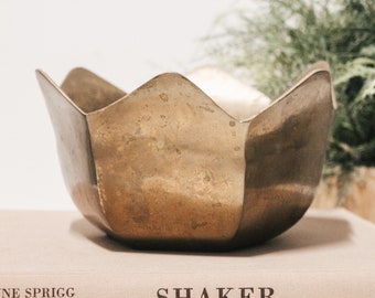 Vintage Lotus Bowl Brass Planter Candle Vessel Cachepot | International Imports | Scandinavian Boho MCM Brutalist Primitive Farmhouse