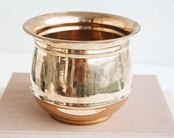 Vintage Brass Planter Accent Vessel Cachepot with Textured Embossed Detail | Scandinavian Boho Mid Century Brutalist Primitive Farmhouse