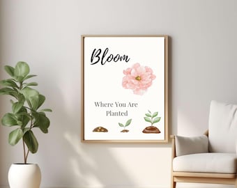 Inspirational Motivational Self-Growth Reminder Printable Wall Art with Positive Affirmation/Flower Wall Art/Digital Print/Pink
