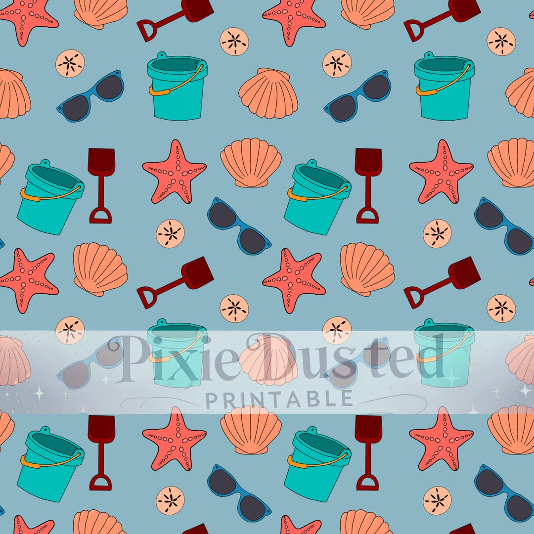 Beach Day Coastal Living Seamless Pattern Digital Download, Maritime ...