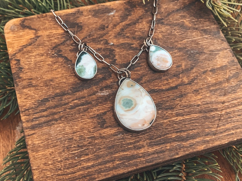 Sterling Silver Choker Style Necklace Ocean Jasper Silver Choker Necklace Ocean Jasper Necklace Statement Necklace Multi Stone Necklace