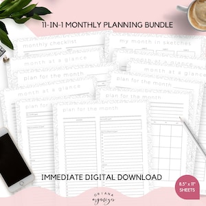 Monatsplanung zum Ausdrucken, Monatsplaner mit Zeitplan & To-Do-Liste, Monatszielplaner, Monatskalender, Monatskalender, Planerseite