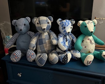 Memory bears made with the clothing items from a loved one