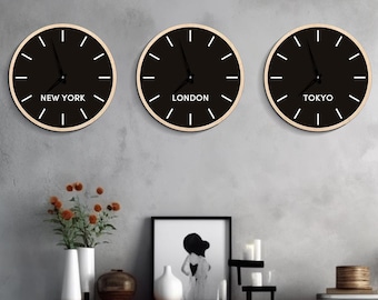 Custom time zone clock, Multiple time zone wall clock, Custom city wall clock, Travel wall clock, World clock wall, World time zone clocks