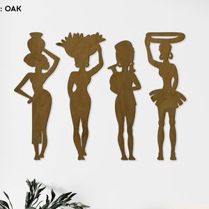 Set of 4 African Women Wood Art, African tribal wall art, Boho african wall hanging, Black woman wall decor, African silhouette art