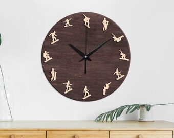 Snowboarding wall decor,Snowboarding wall clock,Snowboarding gifts,Wood clocks for wall,Wooden clock large,Wall clock unique