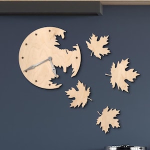 Ahornblätter Wanduhr Holz, Herbst Wanduhr, Herbst Blatt Uhr, Natur Wanduhr, Wanduhr modern, handgemachte Holzuhr, ästhetische Wanduhr