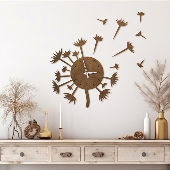 Dandelion wall clock, Dandelion wall art, Dandelion seeds clock, Flower wall clock, Nature wall clock, Nursery wall clock, Wildflower clock