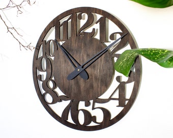 Oversized wall clock with numbers,Handmade wood wall clock,Modern wood clock,Minimalist wood clock,Clock wall decor,Round wood clock