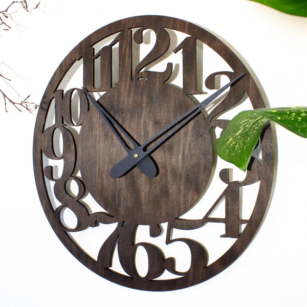 Oversized wall clock with numbers,Handmade wood wall clock,Modern wood clock,Minimalist wood clock,Clock wall decor,Round wood clock