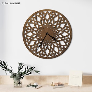 Mandala wall clock, Boho wall clock, Flower clock wood, Geometric wall clock, Nature wall clock, Farmhouse wall clock kitchen