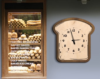 Toast horloge murale, horloges murales de cuisine avec chiffres, grande horloge murale unique, horloge murale moderne en bois, horloge murale alimentaire, horloge murale mignonne