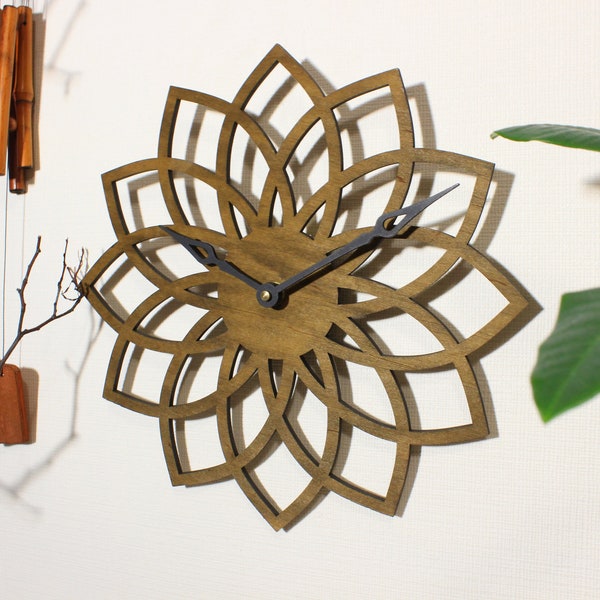 Wooden Modern clock,Geometric wall clock,Oversized clock,Minimalist wall clock,Flower clock,Mandala clock,Lotus clock,Decorative wall clock