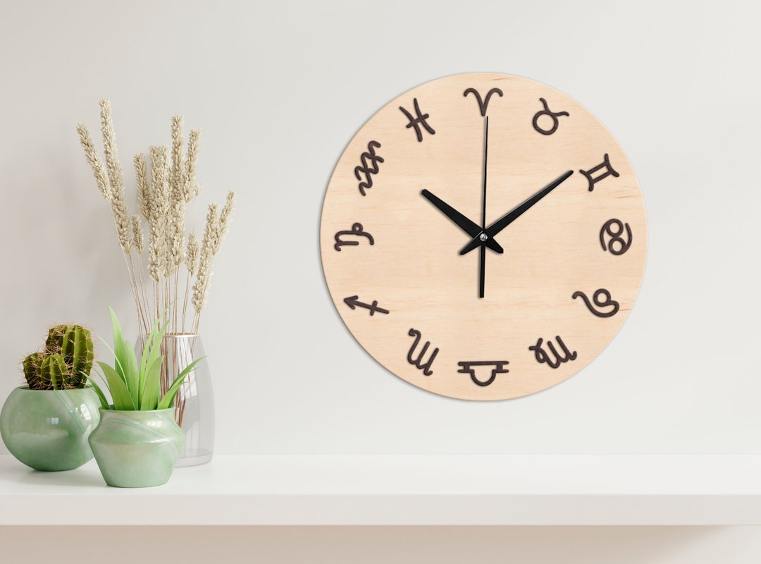 Zodiac Wall Clock Wooden, Astrology Wall Clock, Astrological Clock, Wood Wall Clock Modern
