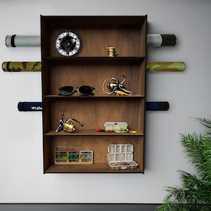Fly rod tube holder, Fishing reel storage, Fishing rod rack, Fly rod display, Fishing reel stand,Fly fishing rod holder,Fly rod tube storage