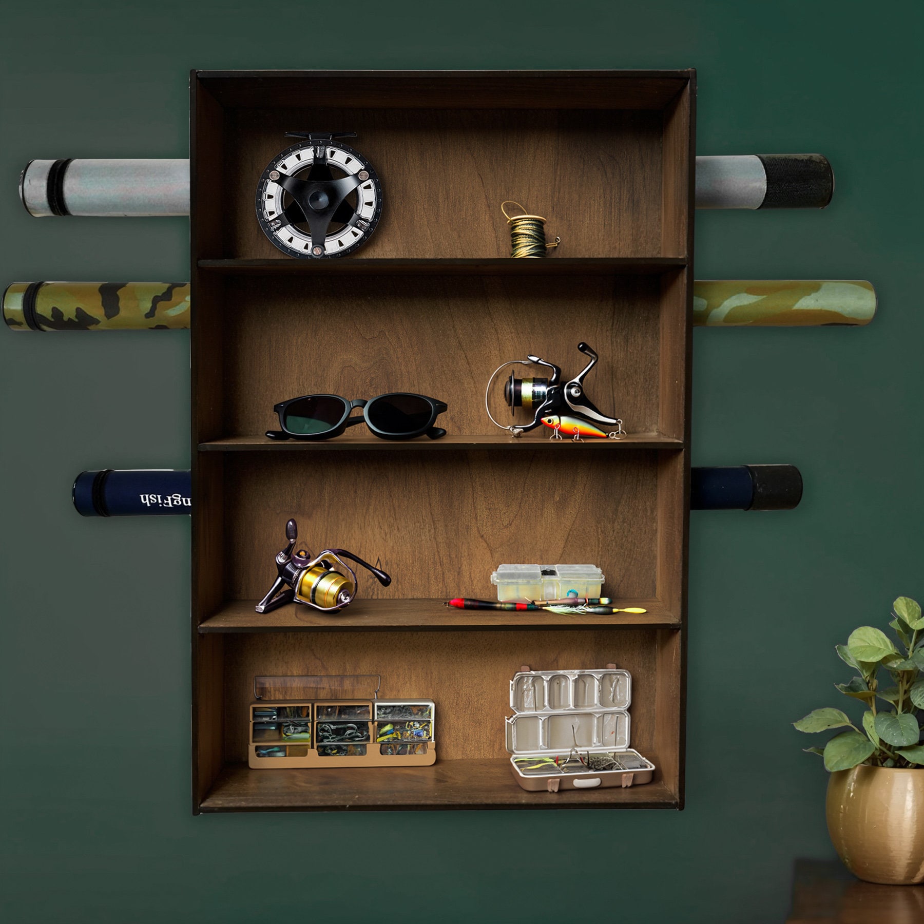 Fly Reel Fly Rod Display Case Tackle Storage Rod And Reel Storage