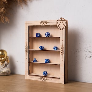 Dice display storage, Wooden dice storage, Dice frame, Dice holder dnd, Dice organizer, Dice display stand, Dice storage case, Dice shelf