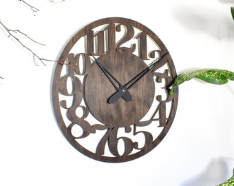 Oversized wall clock wood,Modern clock for wall,Wooden Minimalist wall clock,Wall clock with Numbers,Clock wall decor,Decorative wall clock