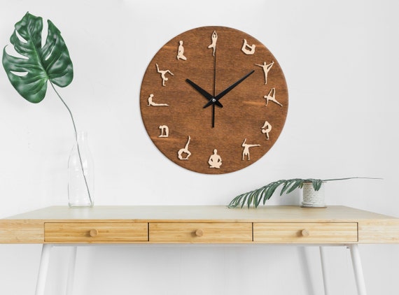 Yoga wall clock,Yoga wall decor for home,Yoga gifts,Yoga clock,Wood wall clock,Wooden wall clock modern,Living room wall clock
