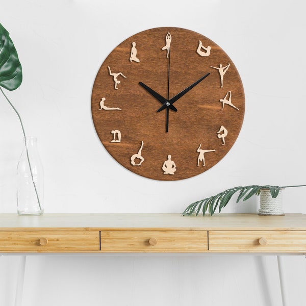 Yoga wall clock,Yoga wall decor for home,Yoga gifts,Yoga clock,Wood wall clock,Wooden wall clock modern,Living room wall clock