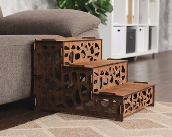 NobaeCrs Wooden Dog Stairs - 4-Step Adjustable Height Pet Steps For Small Dogs