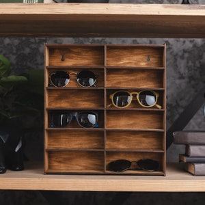 Sunglasses holder wall, Sunglasses display organizer, Eyeglasses display case, Wooden glasses holder, Wood eyeglasses stand, Sunglasses rack
