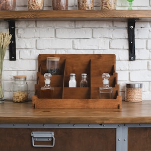 Wood spice rack countertop, Spice jar holder, Spice organizer for cabinet, Spice display, Tiered spice rack, Wood spice shelf, Spice stand