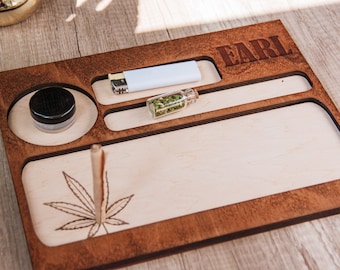 Cannabis Rolling Tray Wood Art Patterned Plywood Tray Catchall Tray