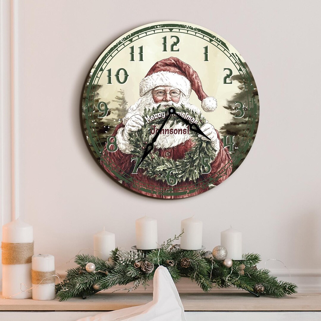 Personalized Christmas Wall Clock, Santa Claus Wall Clock, New Year ...