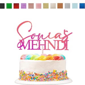 Personalized Glitter Mehndi Cake Topper: Indian Wedding Decor