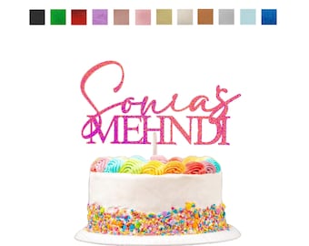 Personalized Glitter Mehndi Cake Topper: Indian Wedding Decor
