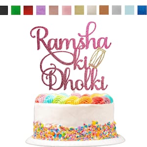 Personalized Dholki Cake Topper: Glitter Indian Wedding Decor