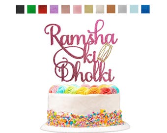 Personalized Dholki Cake Topper: Glitter Indian Wedding Decor