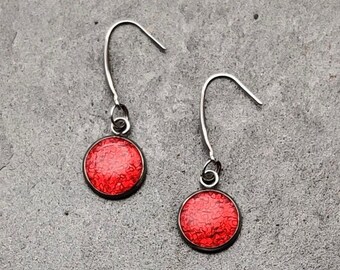 Boucles d'oreilles crochet simili cuir caviar rouge, acier inoxydable, cadeau femme