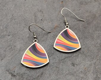 Boucles d'oreilles acier inoxydables triangles multicolores , cadeau femme