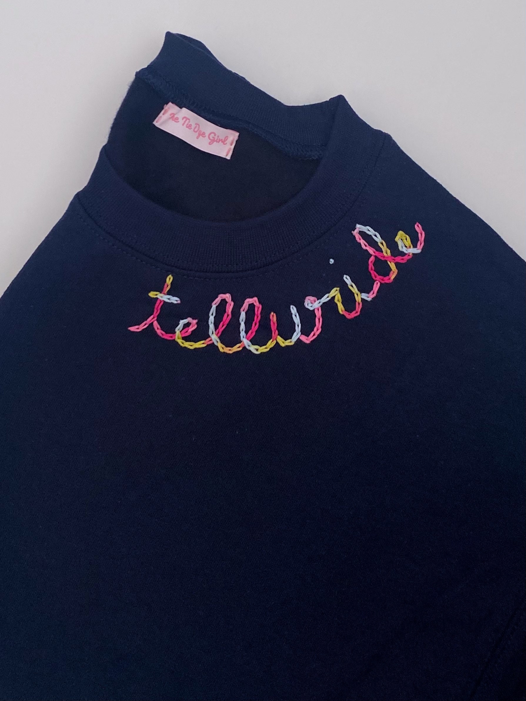 Adult Design Your Own Custom Navy Hand Embroidered Crewneck Etsy