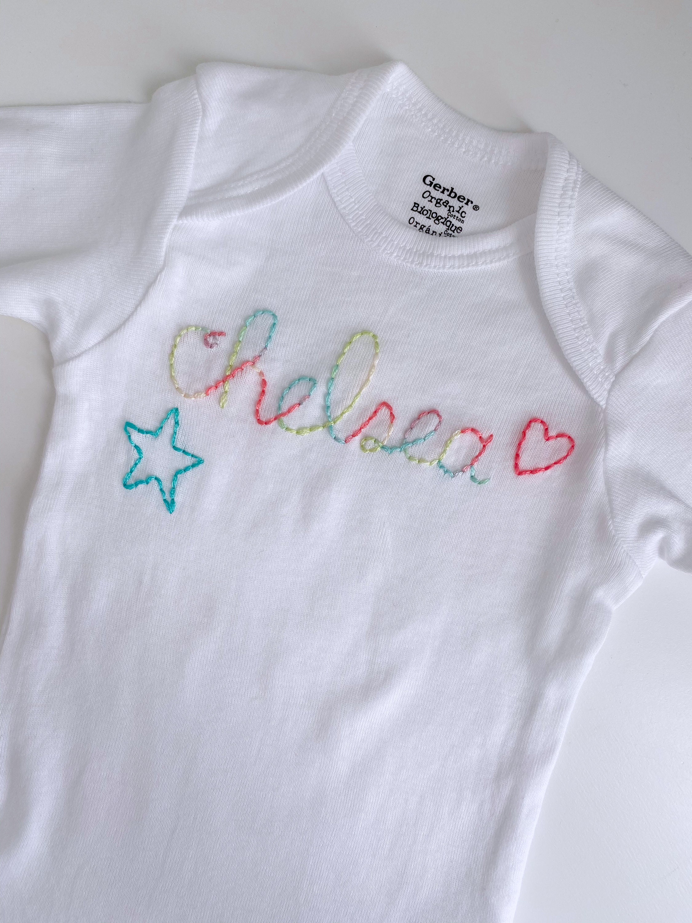 Custom Hand Embroidered Name Baby Onesie Etsy