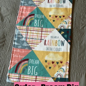 Rainbows, Hearts, and Sunshine Burp Cloth White, Minky fleece and super snuggle flannel, gender neutral