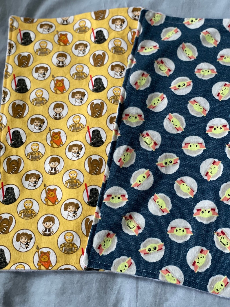 Baby Star Wars Burp Cloth Cloth Yellow and Blue, Minky fleece and super snuggle flannel, gender neutral image 1