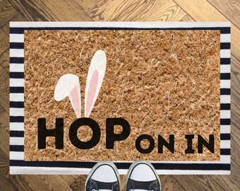 Hop On In Easter Bunny Spring Welcome Mat