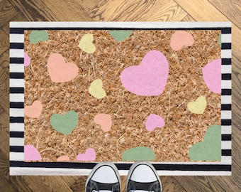 Pastel Valentine Hearts Welcome Mat, Door Mat, Entry Decor
