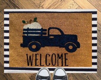 Fall Pick up truck and Pumpkin welcome mat